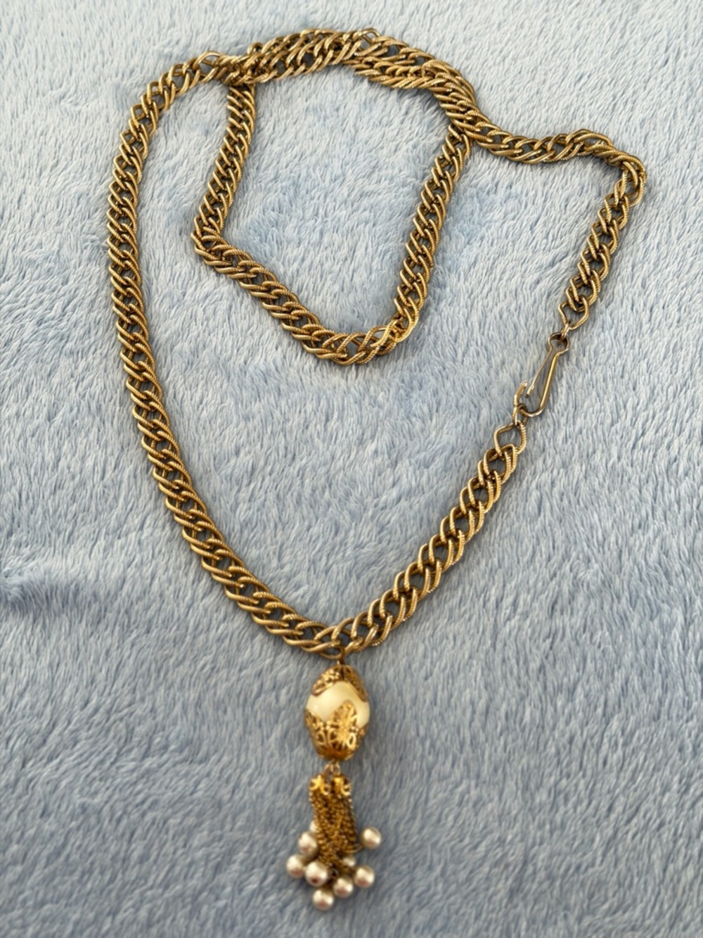 Gold Tone Women’s Pendant Necklace with Pearled Tassel